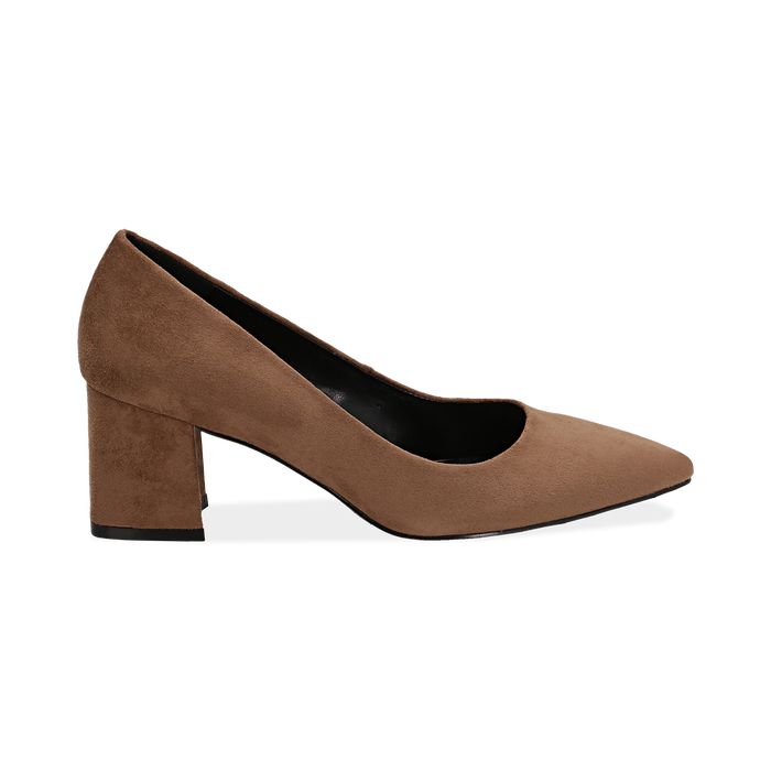 D&eacute;collet&eacute; taupe in microfibra, tacco midi 6 cm , Scarpe, 144923302MFTAUP036