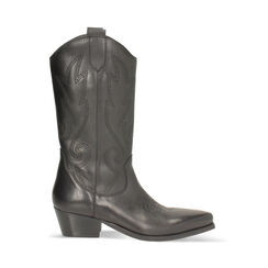 Bottes en cuir noir avec talon de 4,5 cm, Primadonna, 26B840803PENERO037, 001 preview