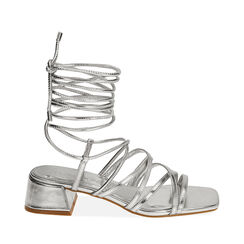 Sandales en laminé argent, talon 4 cm , Primadonna, 192711223LMARGE037, 001a