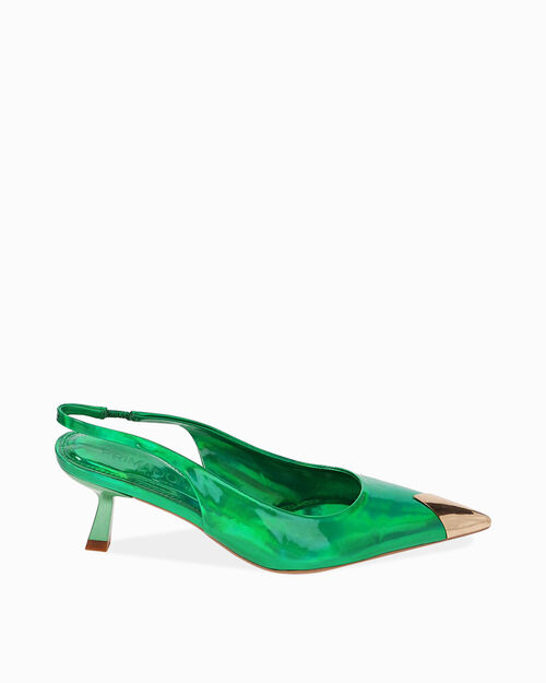 D&eacute;collet&eacute; slingback specchio verdi, tacco 6 cm, GREEN