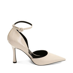 Décolleté cinturino panna in naplak, tacco 9,5 cm, Primadonna, 222100902NPPANN035, 001a