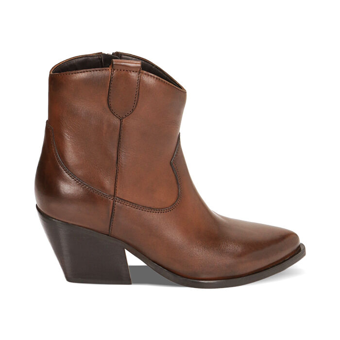 Stivaletti donna texani marroni in pelle tacco 7 4 cm Primadonna Collection