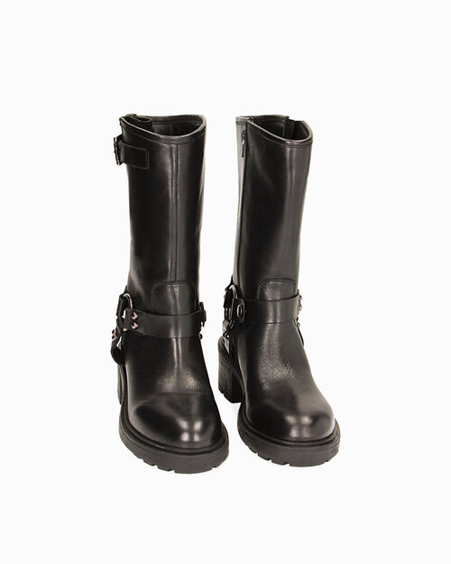ZAPATOS BIKER PIEL NERO, BLACK