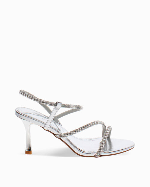 Sandali argento tacco 7,5 cm scintillanti, SILVER