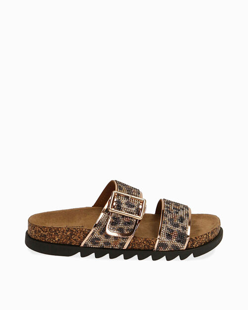 Fussbett leopard con pietre tacco 3,5 cm, LEOPARD