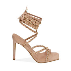 Sandali lace-up nude in microfibra, tacco 10,5 cm , SPECIAL WEEK, 192113503MFNUDE035, 001a