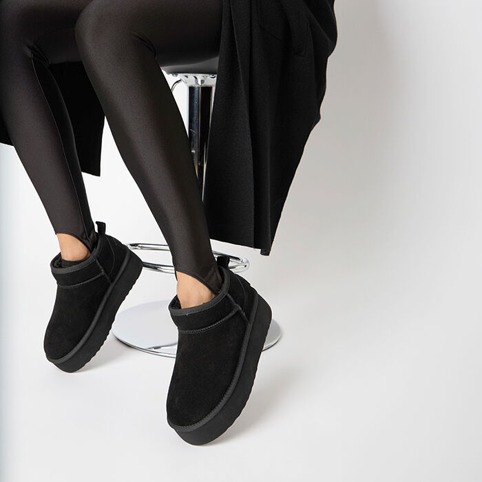 BOSANOVA Stivaletti Invernali Donna In Camoscio Vegano – Modello Basso 9 Cm, Interno In Pelo, Suola Dentata, Senza Chiusura, Comodi E Caldi - 4
