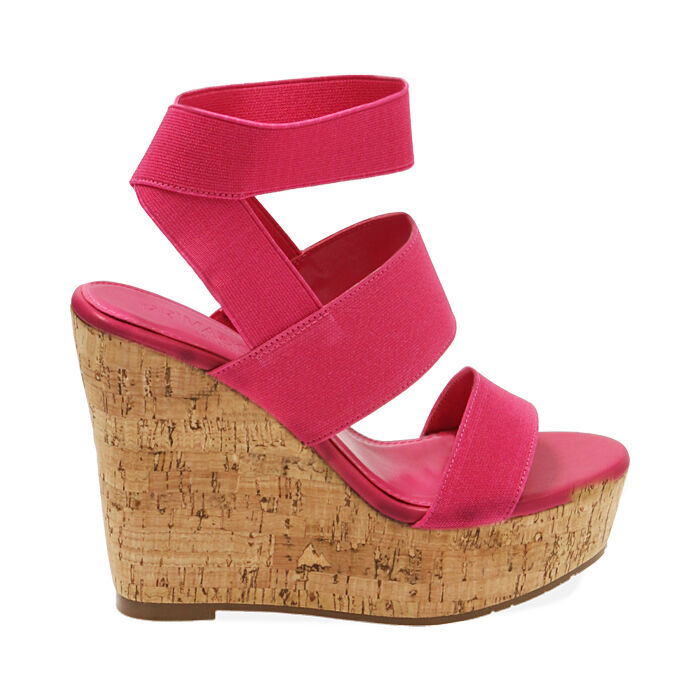 Sandali donna fucsia in tessuto, zeppa 12 cm | Primadonna Collection
