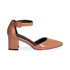 Décolleté nude in vernice con cinturino, tacco 6 cm ,