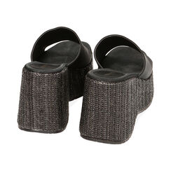 Ciabatte nere in raso, zeppa 9 cm, Primadonna, 214915750RSNERO035, 003 preview