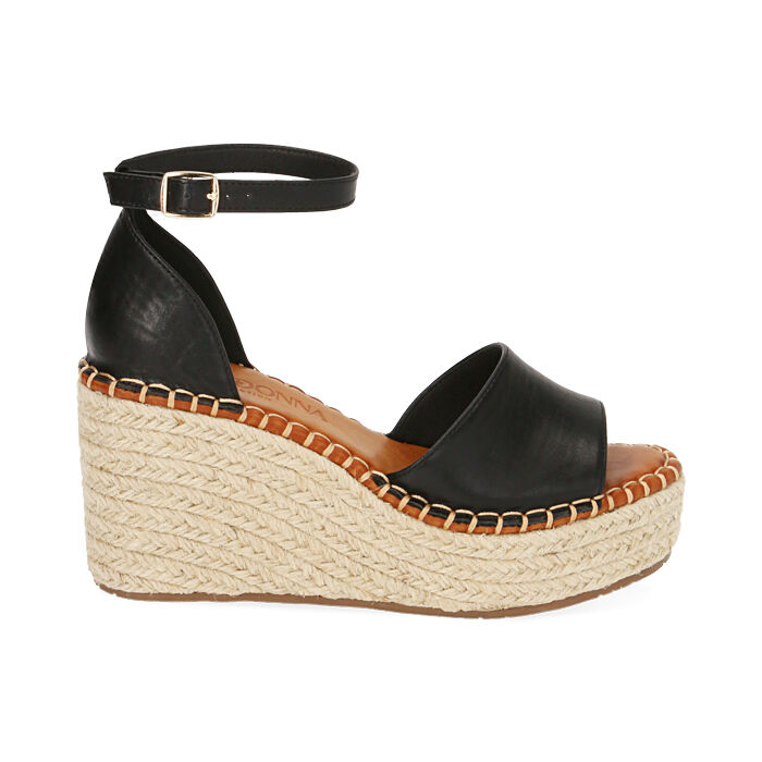 Sandalias mujer negras, cuña 9 cm | Primadonna Collection