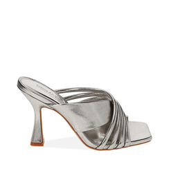 Mules argento laminato, tacco 9,5 cm, Scarpe, 212101901LMARGE037, 001a