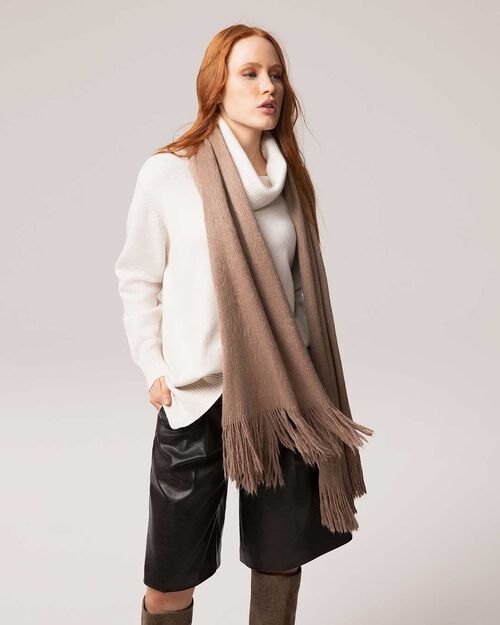 Taupe scarf with elegant fringes, TAUPE