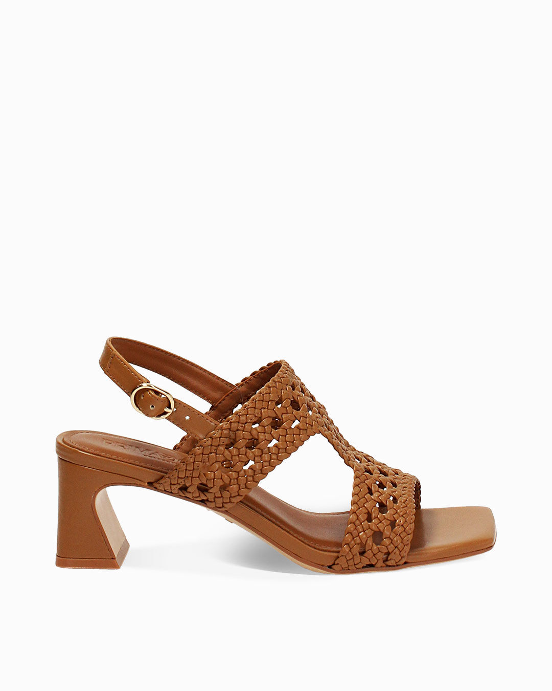 Sandalo donna cognac intrecciato, tacco 5,5 cm