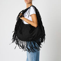 Borsa a spalla nera in microfibra con frange, Primadonna, 26M701546MFNEROUNI, 002 preview