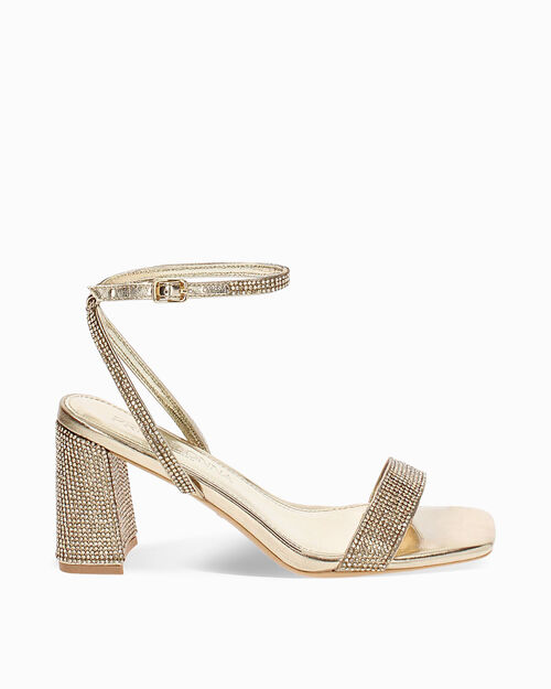 Sandalo donna oro luminoso, tacco gioiello 7,5 cm, GOLD