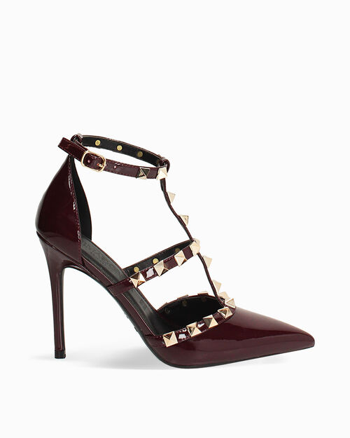 D&eacute;collet&eacute; bordeaux tacco 10,7 cm con borchie, BURGUNDY