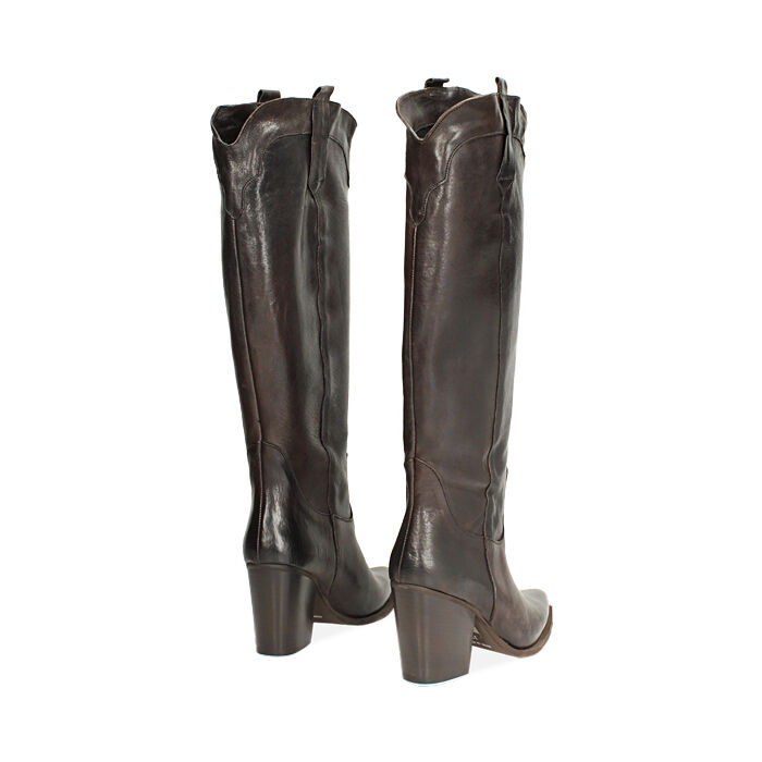 Stivali texani testa di moro in vera pelle con tacco