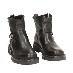 Boots motard en cuir lavé noir avec détails distinctifs, Primadonna, 261025207PANERO036, 002a