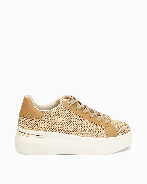 Sneakers beige tacco 5,5 cm, BEIGE