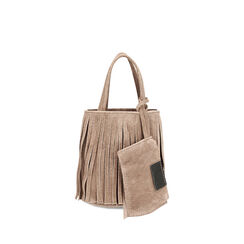 Mini bag con frange taupe in camoscio, Primadonna, 260805168CMTAUPUNI, 001a
