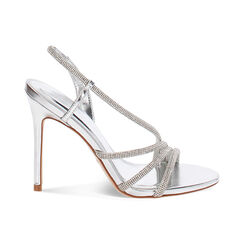 Sandalo donna argentato in laminato e strass, tacco 10,5 cm, Primadonna, 252140344LPARGE035, 001 preview