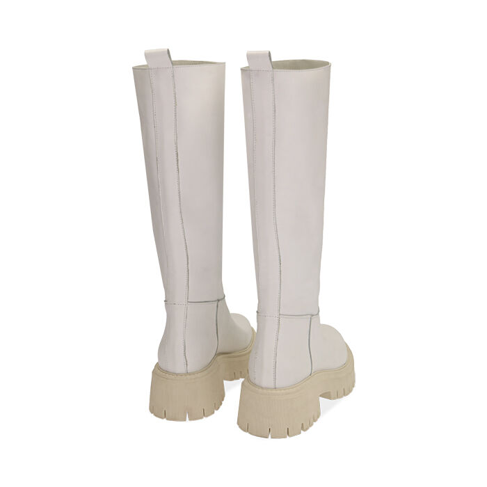 Stivali chunky bianchi in pelle, tacco 5 cm | Primadonna Collection