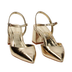 Décolleté slingback oro laminate, tacco 6 cm, 232121503LMOROG035, 002a