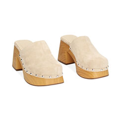 Zoccoli taupe in microfibra, tacco 8,2 cm, Ultime occasioni, 232125601MFTAUP037, 002 preview