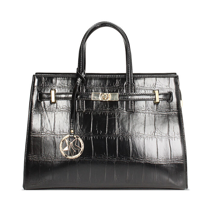 Sac à main en synthétique effet coco noir avec bandoulière amovible, Primadonna, 265731833CCNEROUNI