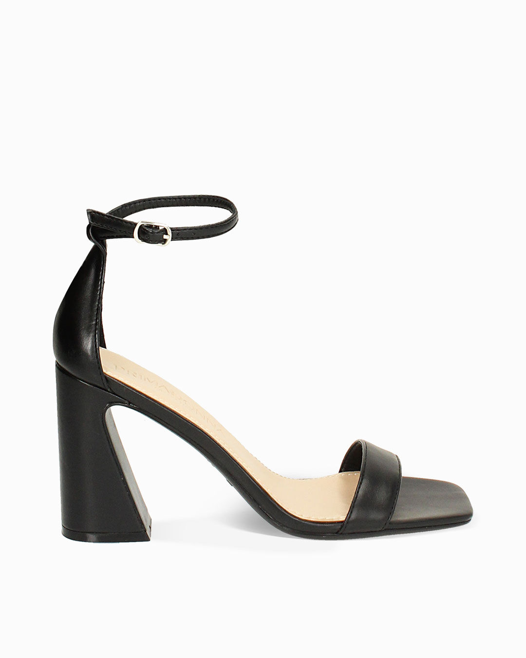 Sandalo donna nero, tacco largo alto 9 cm