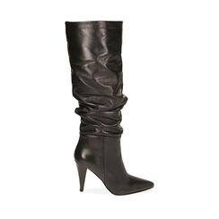 Bottes gaufrées en cuir noir, talon 10 cm , 20L660010PENERO036, 001a