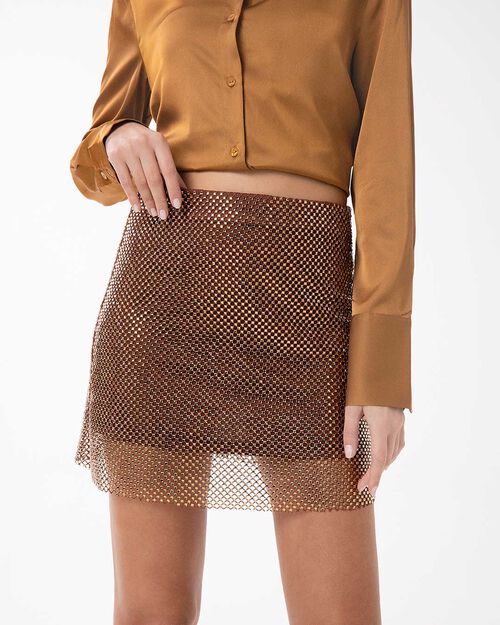 Falda bronce con pedrer&iacute;a brillante, BRONZE