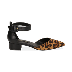 D&eacute;collet&eacute; leopard in microfibra con cinturino alla caviglia, tacco 3,50 cm , Scarpe, 144820733MFLEOP037, 001 preview