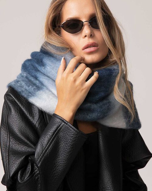 Blue multicolor scarf with fringes, MULTICOLOR-BLUE