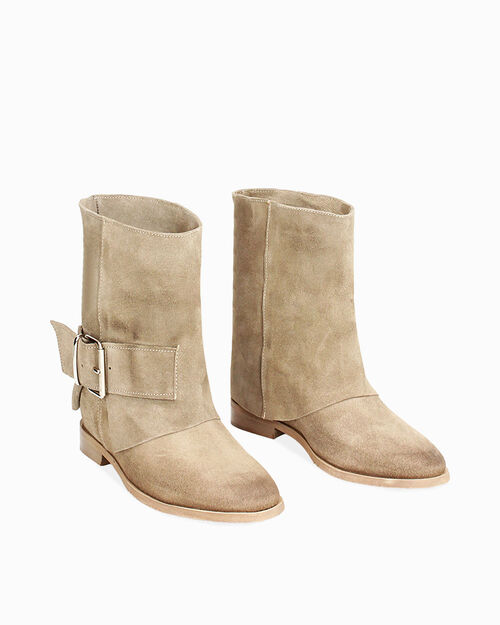 Stivaletti texani taupe in camoscio, tacco 3 cm, 