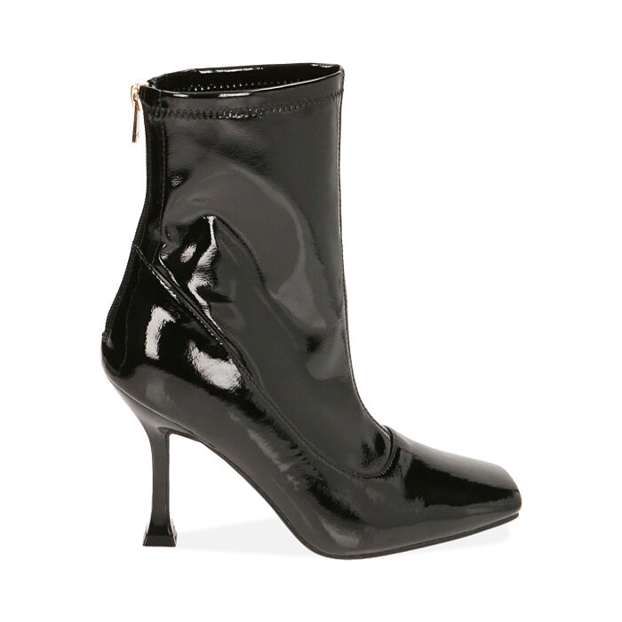 Ankle boots neri in naplack, tacco 9,5 cm, Primadonna, 202134904NPNERO035