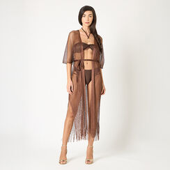 Poncho donna marrone in tessuto con cintura, Primadonna, 25B450102TSMARRUNI, 002a