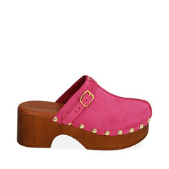 Clogs fucsia in camoscio, tacco 6 cm , Primadonna, 194305215CMFUCS036, 001a