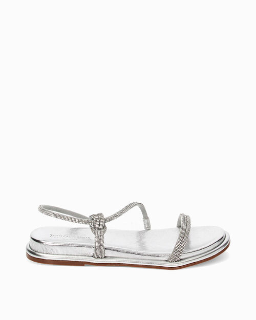 Sandali bassi argento in laminato con pietre, SILVER