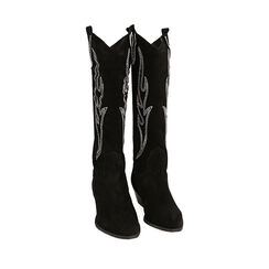 Stivali texani neri in camoscio, tacco 7 cm , Primadonna, 20A500926CMNERO038, 002a