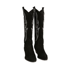 Bottes texanes en daim noir, talon 7 cm , 20A500926CMNERO038, 002a