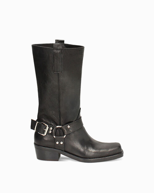 Biker neri in pelle lavata con accessorio sulla tomaia, BLACK