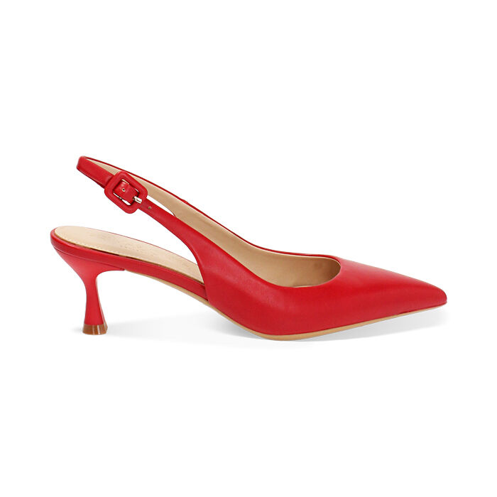 Décolleté slingback donna rosse, tacco 6 cm, Primadonna, 252118215EPROSS035