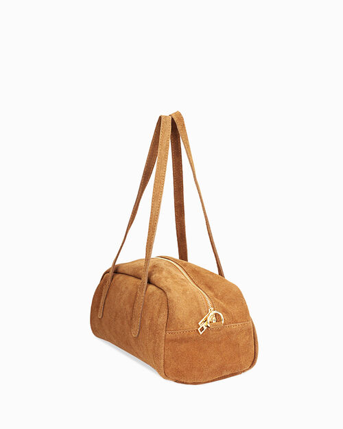 Borsa a mano in camoscio cognac, COGNAC