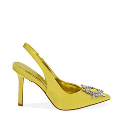 Slingback gialle in raso, tacco 10 cm , SPECIAL SALE, 192139020RSGIAL036, 001a