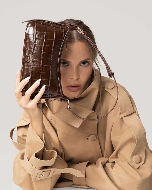 Mini bag marr&oacute;n oscuro con correa removible, DK BROWN