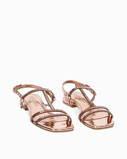 Sandali bassi rosa-oro a specchio con pietre, MULTI COLOR