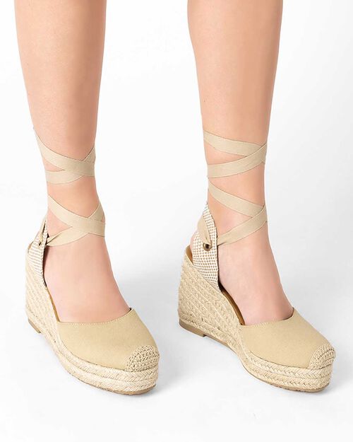 Campesine donna taupe in canvas, TAUPE