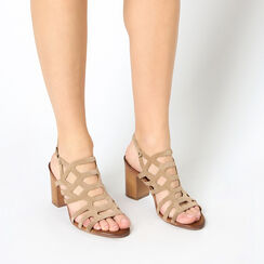 Sandalia con tacón mujer topo en gamuza, Primadonna, 257239909CMTAUP035, 002a